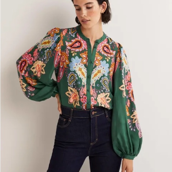 Boden Tops - Boden Green Paisley Bohemian Puff Sleeves Blouse